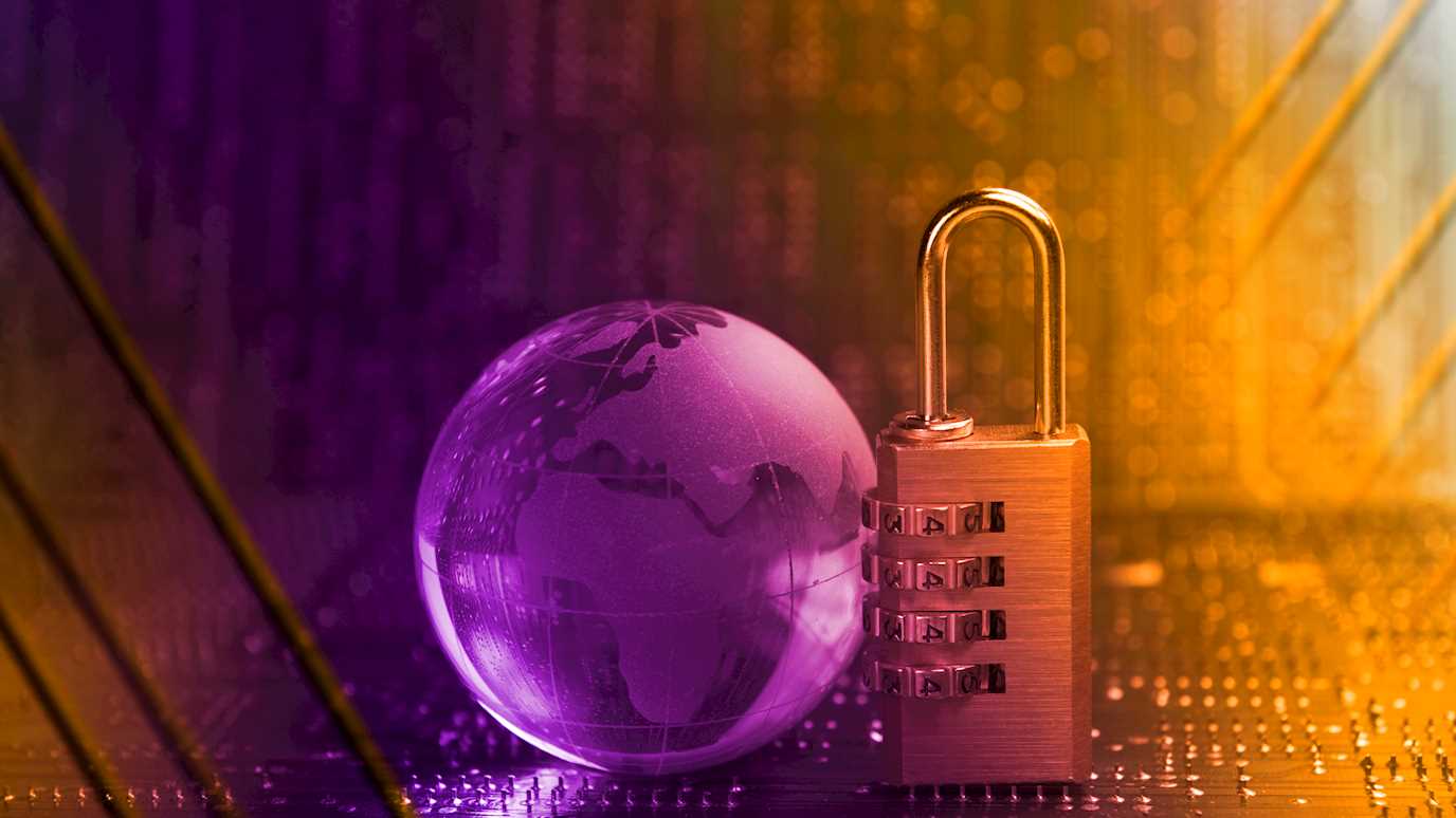 Padlock, globe, circuit board, electronic, microchip - Information Security